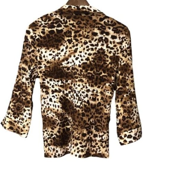 Laura Scott Womens  Leopard Print Collared Button Front Stretch  V Neck XL - Picture 2 of 8